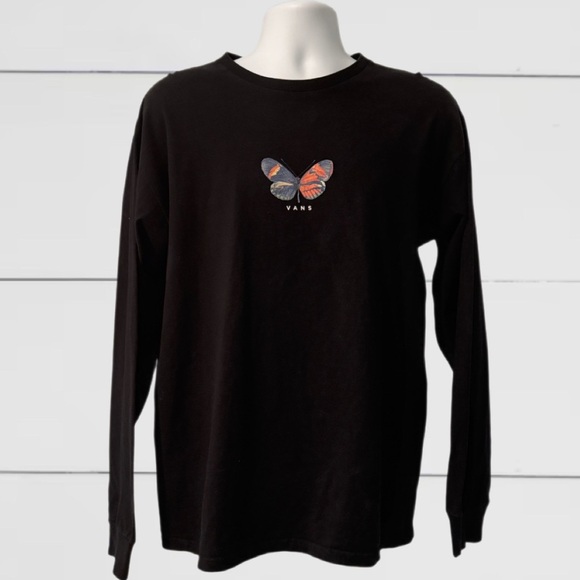 VANS - Long Sleeve Classic Fit Metamorphosis Butterfly Black Tee: Size - Large - Picture 1 of 8